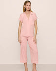 Model is wearing Gisele TENCEL™ Modal Short Sleeve Cropped PJ Set in  Silver Pink/Ivory
