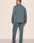 Model is wearing William TENCEL™ Modal Long PJ Set in Stone Blue/Ivory