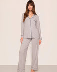 Model is wearing Gisele Printed TENCEL™ Modal Long PJ Set in Geo