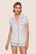 Model is wearing Gisele Printed TENCEL™ Modal Shortie Short PJ Set  in Hannukah Glow Nouvean Navy/Ny