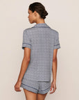 Model is wearing Gisele Printed TENCEL™ Modal Relaxed Short PJ Set in Seashell Navy/Navy