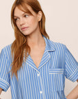Model is wearing Gisele Printed TENCEL™ Modal Relaxed Short PJ Set in Nordic Stripes Vista Blue/Iv