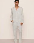 Model is wearing William Printed TENCEL™ Modal Long PJ Set in Tide Dot Ivory/Ivory