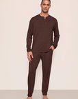Model is wearing Henry TENCEL™ Modal Long PJ Set in Chocolate