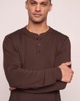 Model is wearing Henry TENCEL™ Modal Long PJ Set in Chocolate