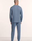 Model is wearing Henry TENCEL™ Modal Short Sleeve & Pant PJ Set in Slate Blue