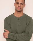 Model is wearing Henry TENCEL™ Modal Long PJ Set in Smokey Olive