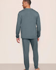 Model is wearing Henry TENCEL™ Modal Long PJ Set in Stone Blue