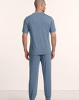 Model is wearing Henry TENCEL™ Modal Short PJ Set in Slate Blue