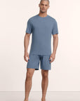 Model is wearing Henry TENCEL™ Modal Short PJ Set in Slate Blue