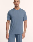 Model is wearing Henry TENCEL™ Modal Short PJ Set in Slate Blue