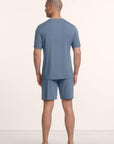 Model is wearing Henry TENCEL™ Modal Short PJ Set in Slate Blue