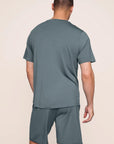Model is wearing Henry TENCEL™ Modal Short PJ Set in Stone Blue