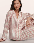 Model is wearing Inez Washable Silk Printed Long PJ Set in Brushstroke Misty Rose/Misty Rose
