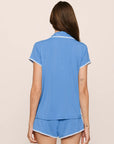 Model is wearing Frida TENCEL™ Modal Shortie Short PJ Set in CornflowerBlue/White
