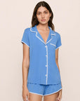 Model is wearing Frida TENCEL™ Modal Shortie Short PJ Set in CornflowerBlue/White
