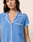 Model is wearing Frida TENCEL™ Modal Shortie Short PJ Set in CornflowerBlue/White
