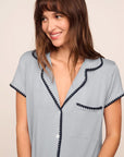 Model is wearing Frida TENCEL™ Modal Shortie Short PJ Set in Gray Dawn/Navy