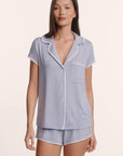 Model is wearing Frida TENCEL™ Modal Shortie Short PJ Set in Lavender Dusk/Ivory