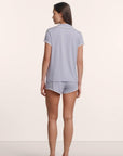 Model is wearing Frida TENCEL™ Modal Shortie Short PJ Set in Lavender Dusk/Ivory