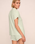 Model is wearing Frida TENCEL™ Modal Shortie Short PJ Set in Mint Cream/Ivory