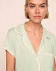 Model is wearing Frida TENCEL™ Modal Shortie Short PJ Set in Mint Cream/Ivory