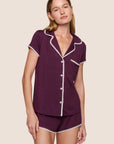 Model is wearing Frida TENCEL™ Modal Shortie Short PJ Set in Plum/Ivory