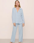 Model is wearing Gisele TENCEL™ Modal Rib Long PJ Set in NantucketBreeze