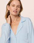 Model is wearing Gisele TENCEL™ Modal Rib Long PJ Set in NantucketBreeze