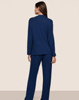 Model is wearing Gisele TENCEL™ Modal Rib Long PJ Set in Navy