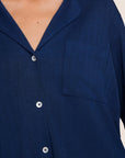 Model is wearing Gisele TENCEL™ Modal Rib Long PJ Set  in Navy