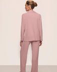 Model is wearing Gisele TENCEL™ Modal Rib Long PJ Set in Pale Mauve