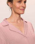 Model is wearing Gisele TENCEL™ Modal Rib Long PJ Set in Pale Mauve