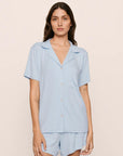 Model is wearing Gisele TENCEL™ Modal Rib Relaxed Short PJ Set in NantucketBreeze