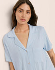 Model is wearing Gisele TENCEL™ Modal Rib Relaxed Short PJ Set in NantucketBreeze