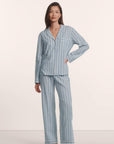 Model is wearing Nautico Long PJ Set in Classic Stripe Slate Blue/Ivory