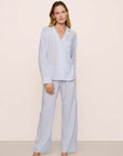 Model is wearing Nautico Long PJ Set in White/CornflowerBlue