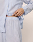 Model is wearing Nautico Long PJ Set in White/CornflowerBlue