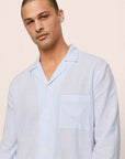 Model is wearing Men's Nautico Long PJ Set in White/CornflowerBlue