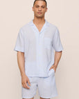 Model is wearing Men's Nautico Short PJ Set in White/CornflowerBlue