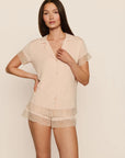 Model is wearing Malou TENCEL™ Modal Shortie Short PJ Set in Tea Rose