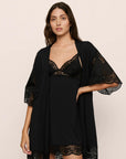 Model is wearing Beatrix TENCEL™ Modal Robe in Black