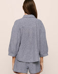 Model is wearing Linen Blend Relaxed Short in GinghamWhite/Navy