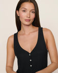 Model is wearing Dream Rib V Neck Tank in Black