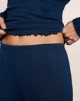 Model is wearing Pointelle Pant in Navy