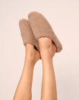 Model is wearing Sherpa Slipper in Warm Taupe