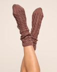 Model is wearing Cozy Socks in Deep Taupe