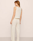 Model is wearing Organic Linen Knit High Waisted Pant in Ivory