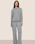 Model is wearing Cozy Time Pant in Lead