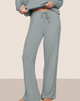 Model is wearing Cozy Time Pant in Lead